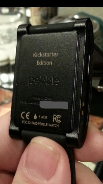 The first-run, Kickstarter edition of the Pebble smartwatch. I've obscured the serial number because it's a pal's watch.